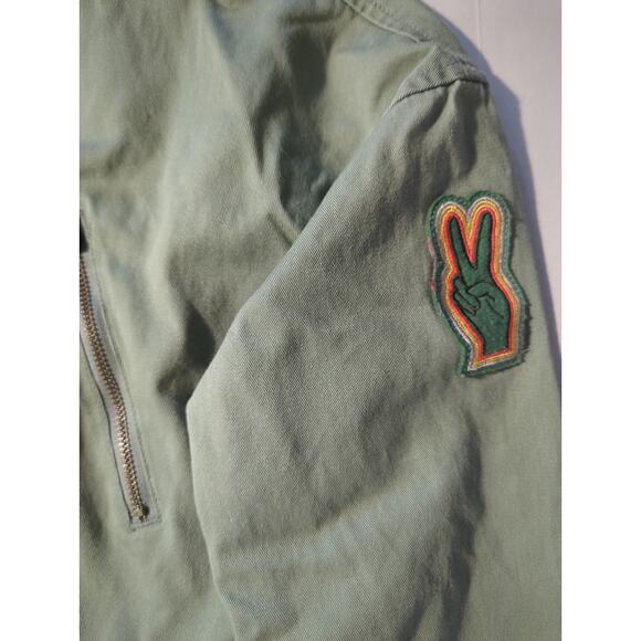 Cat & Jack Light Sage Green Zip Up Jacket Heart Cheetah Peace Girls Sz L (10-12) - Picture 3 of 7